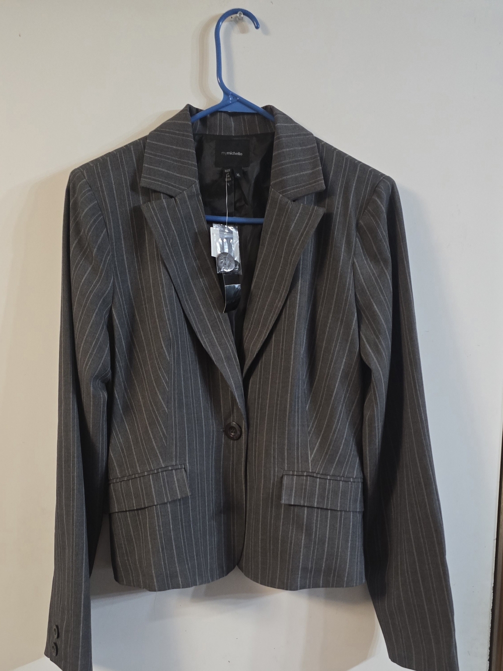 My Michelle Charcoal Gray Pinstripe Blazer